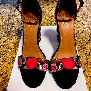 Floral Sugar Embroidered Block Heeled Maryjane Sandals